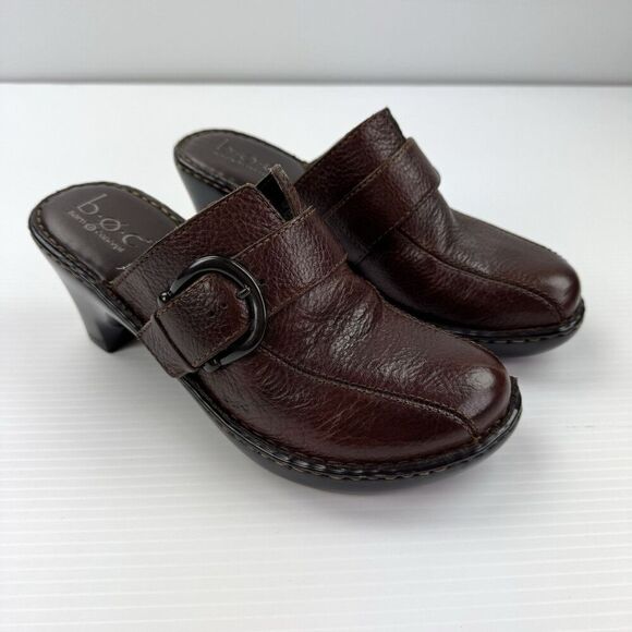 b.o.c Born Concept Brown Leather Clogs Mules Heels Buckle Slip-On Size 9 / 40.5 - Picture 16 of 16